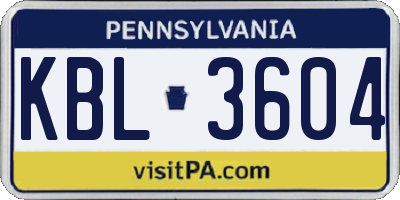 PA license plate KBL3604