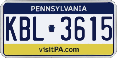 PA license plate KBL3615