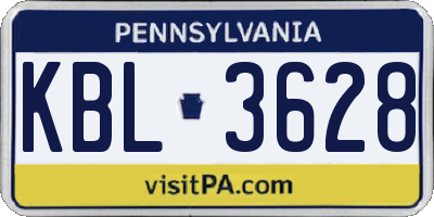 PA license plate KBL3628