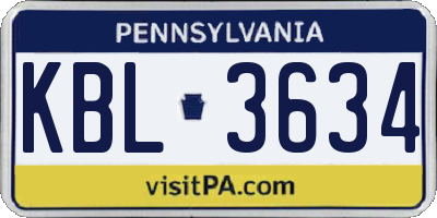 PA license plate KBL3634