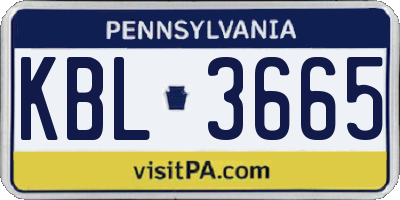 PA license plate KBL3665