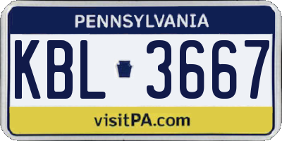 PA license plate KBL3667