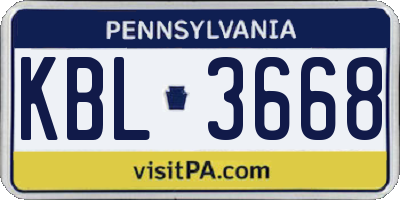PA license plate KBL3668