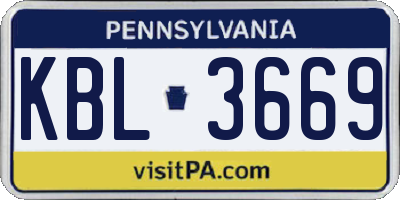 PA license plate KBL3669