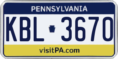 PA license plate KBL3670