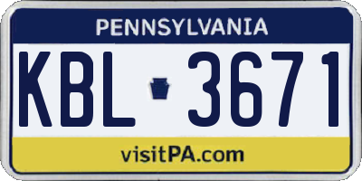 PA license plate KBL3671