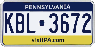 PA license plate KBL3672