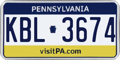 PA license plate KBL3674