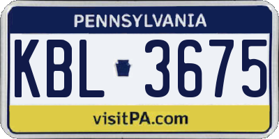 PA license plate KBL3675