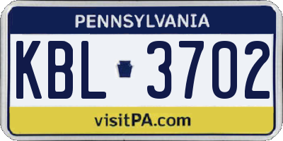 PA license plate KBL3702