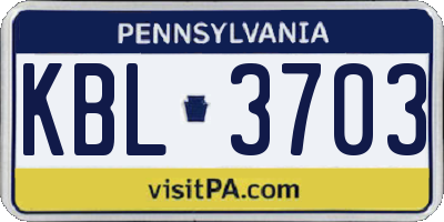 PA license plate KBL3703