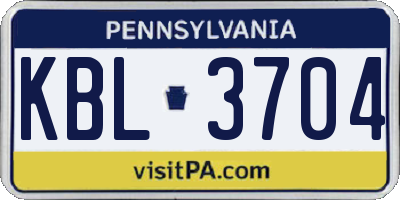 PA license plate KBL3704