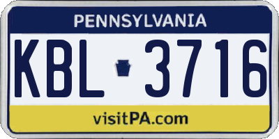 PA license plate KBL3716