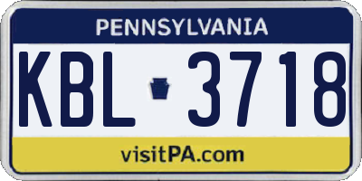 PA license plate KBL3718