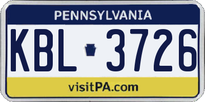 PA license plate KBL3726