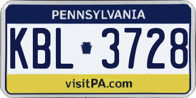 PA license plate KBL3728
