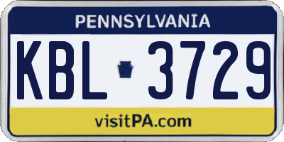 PA license plate KBL3729