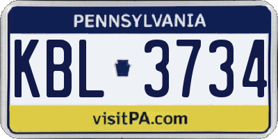 PA license plate KBL3734