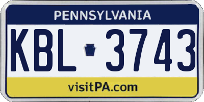 PA license plate KBL3743