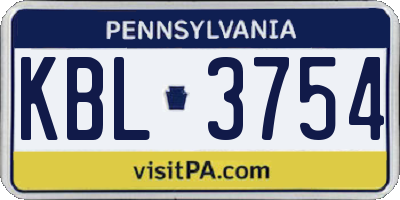 PA license plate KBL3754