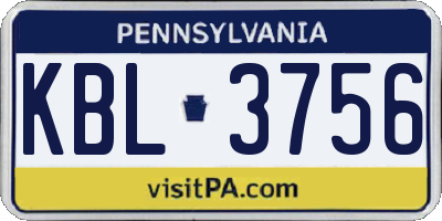 PA license plate KBL3756