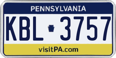 PA license plate KBL3757