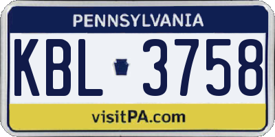 PA license plate KBL3758