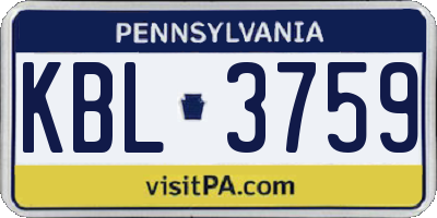 PA license plate KBL3759