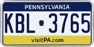PA license plate KBL3765