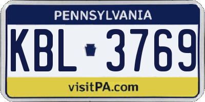 PA license plate KBL3769