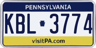 PA license plate KBL3774