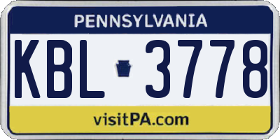 PA license plate KBL3778