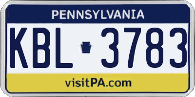 PA license plate KBL3783