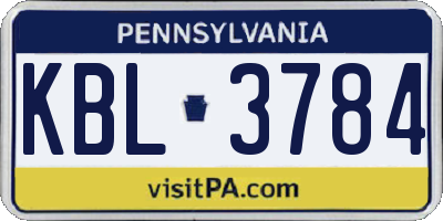 PA license plate KBL3784