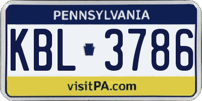 PA license plate KBL3786