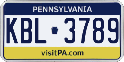 PA license plate KBL3789