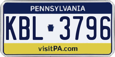 PA license plate KBL3796