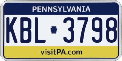PA license plate KBL3798