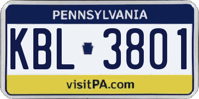 PA license plate KBL3801