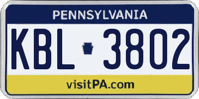 PA license plate KBL3802