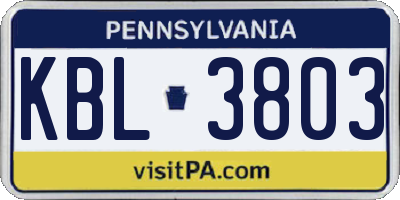 PA license plate KBL3803