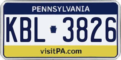 PA license plate KBL3826