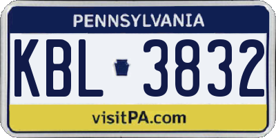 PA license plate KBL3832