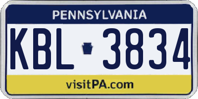 PA license plate KBL3834
