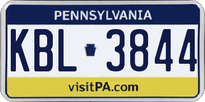 PA license plate KBL3844