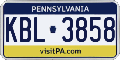 PA license plate KBL3858