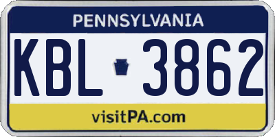 PA license plate KBL3862