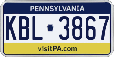 PA license plate KBL3867