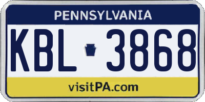 PA license plate KBL3868