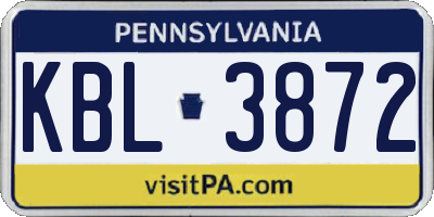 PA license plate KBL3872